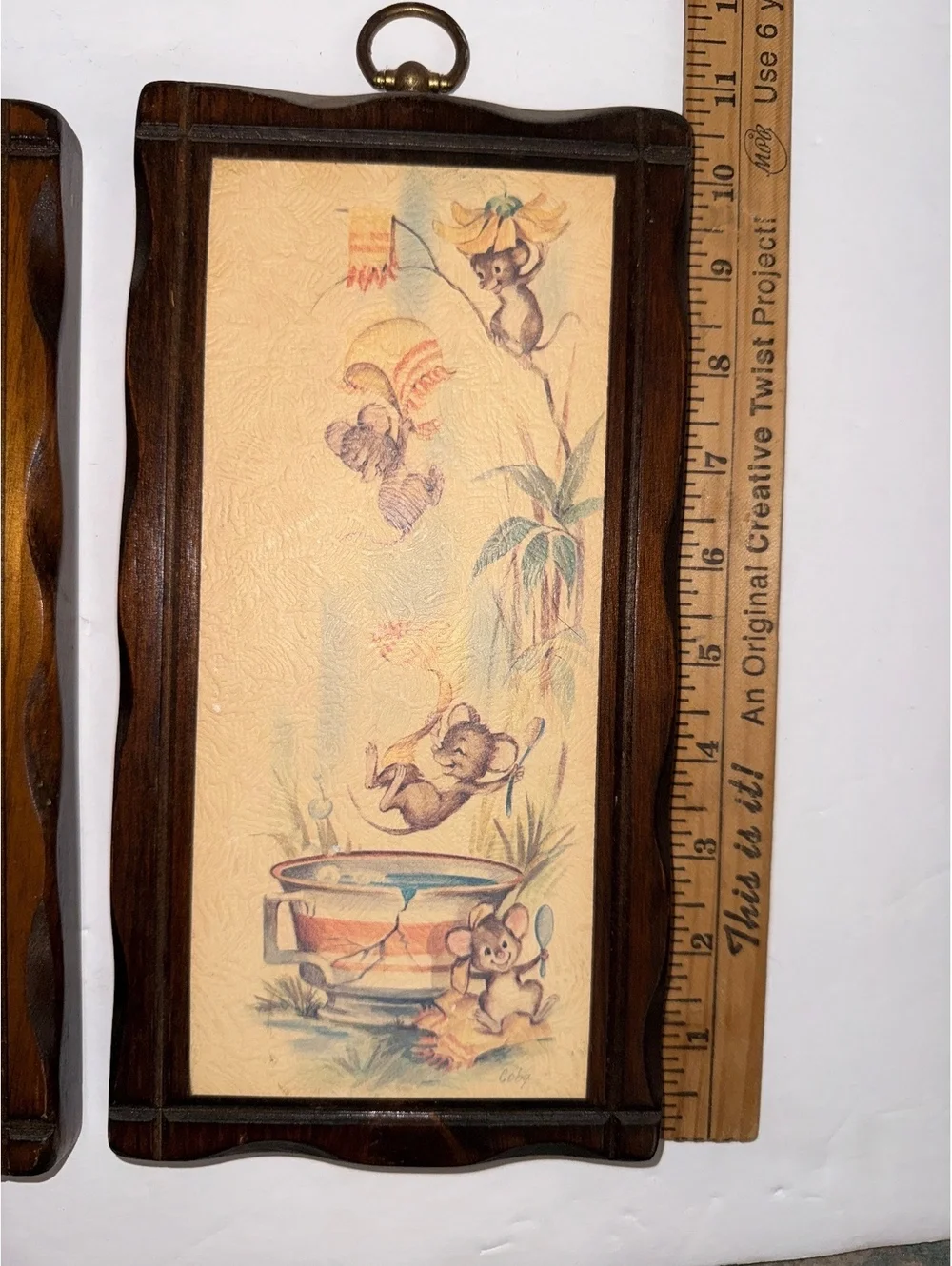 Vintage Pair of Coby Wooden Plaques with Mouse Illustrations